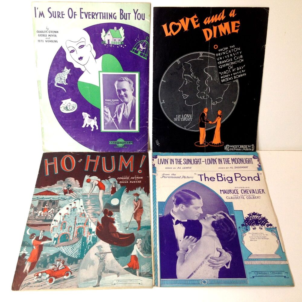 4 Vintage 1930s Sheet Music Ho Hum  Love and A Dime Livin In The Sunlight +